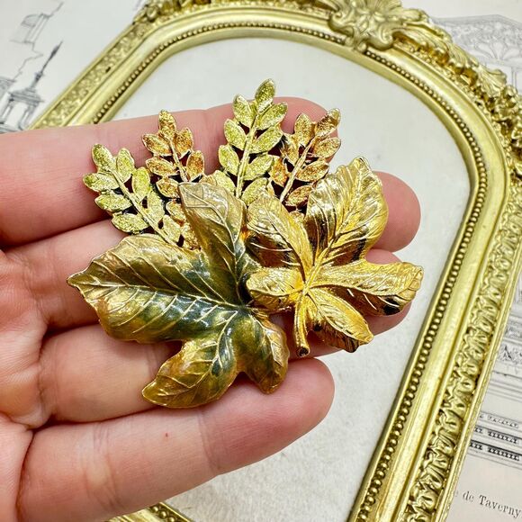 Vintage KC Fall Leaves Leaf Brooch Enamel Leaf Kenneth Cole Pin - Picture 2 of 4